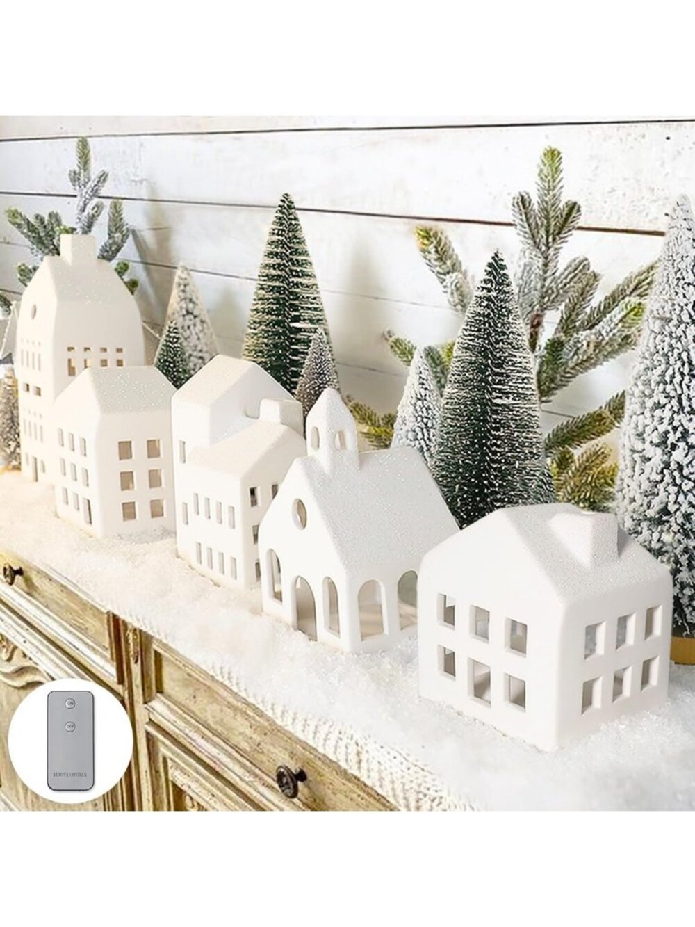 Christmas Decorations - Village Sets of 5 Lighted Ceramic Houses & 9 Trees